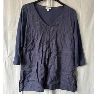 J. Jill Love Linen Blue V-Neck Tunic Style Blouse Top Size XL